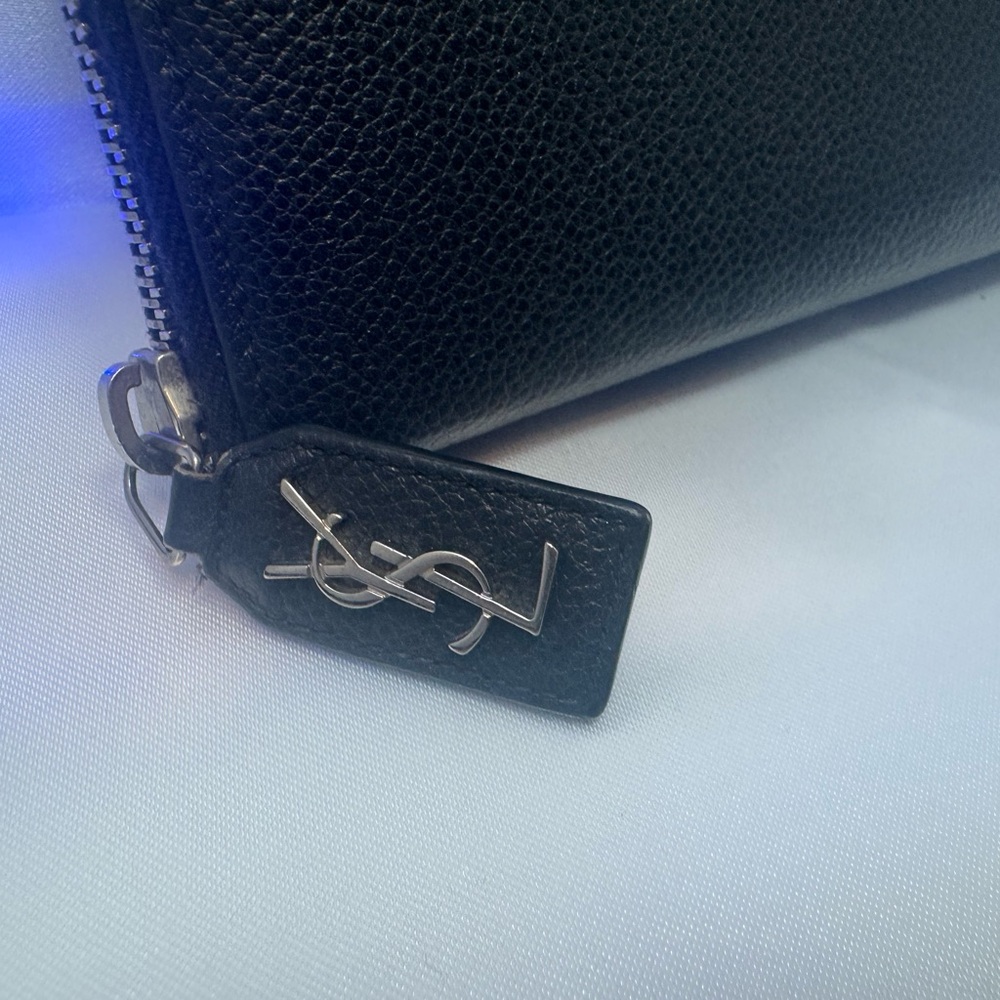 YSL Zip Around Wallet Saint Laurent Black Leather Silver Logo Discontinued RARE - Picture 2 of 16